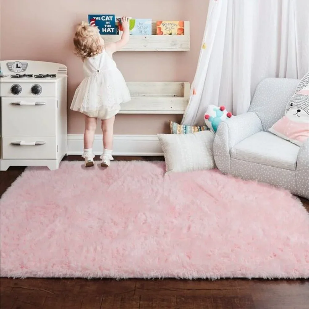 New 4x6 Pink Fluffy Area Rug, Soft Shag Carpet for Girls Bedroom, Nursery & Dorm